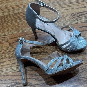 Maripe Silver Glitter Strappy Ankle-Strap Heels